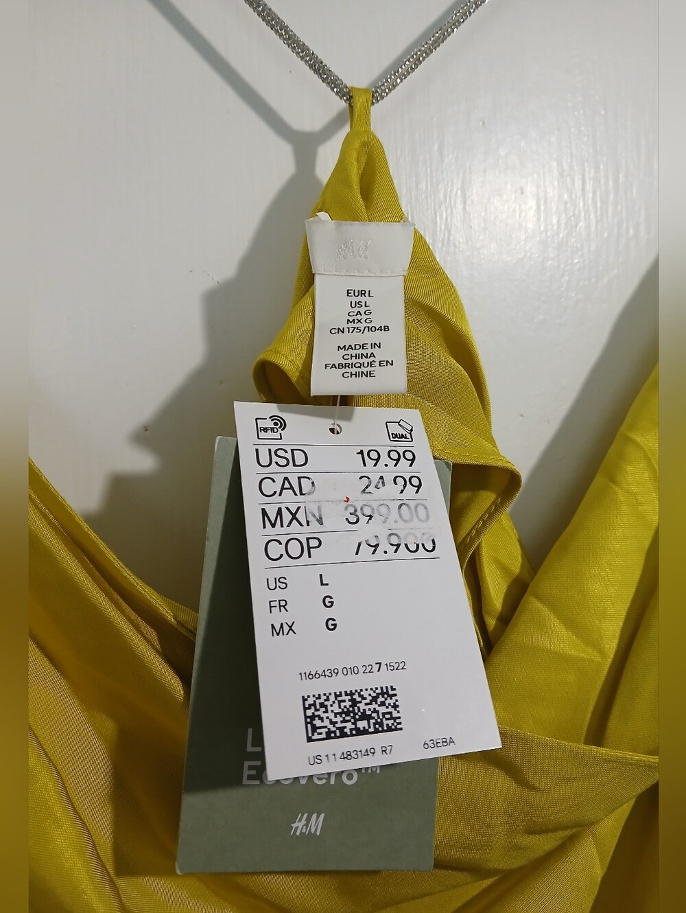 H&M Yellow Satin Cowl Neck Sleeveless Top - NWT - Picture 3 of 8